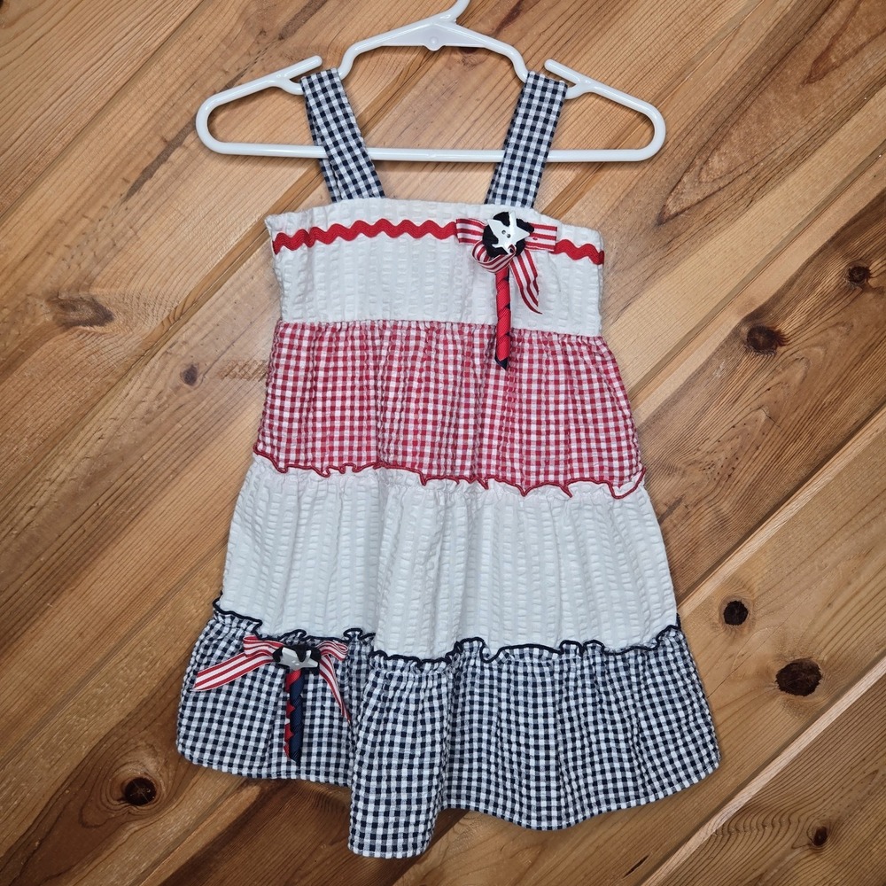 GoodLad Seersucker‎ Gingham Tiered Patriotic Girls Dress 18 Months 4th of July